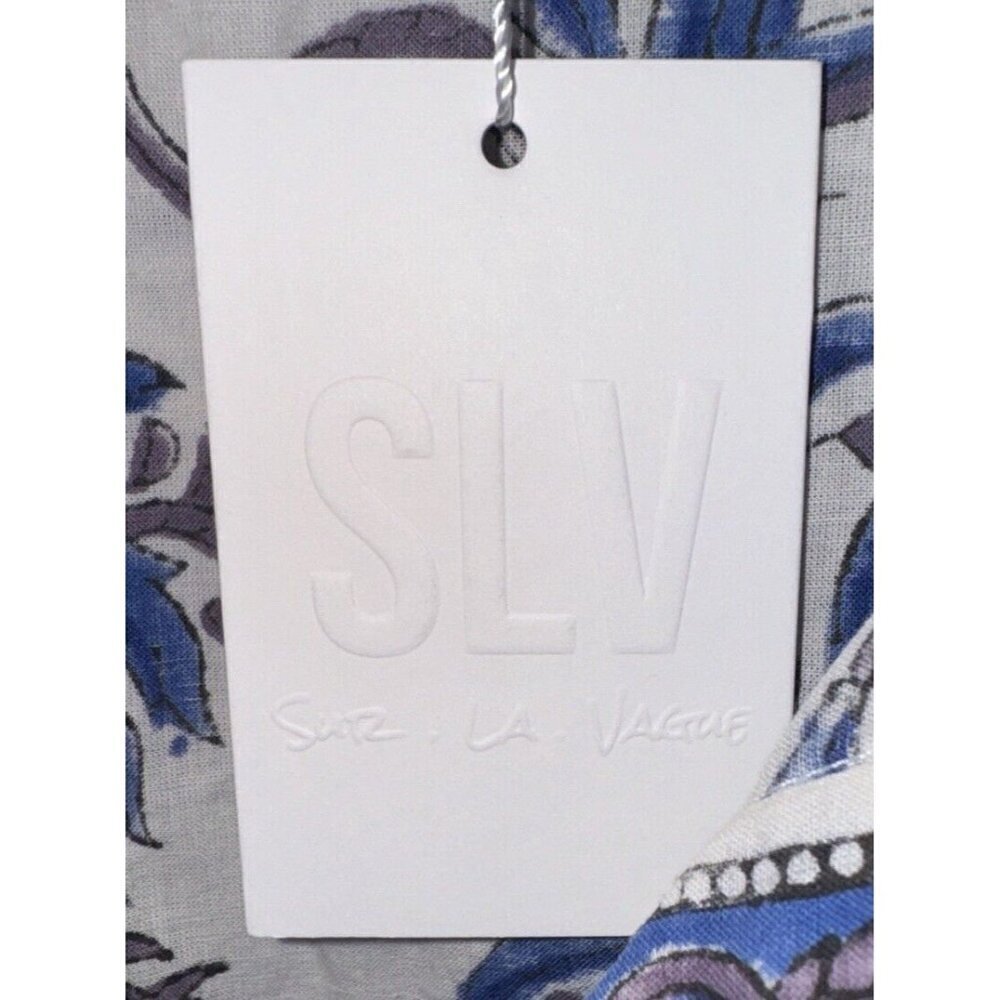 NWT SLV SUR LA VAGUE Blue Floral Cotton Long Sleeve Mini Dress Tunic One Size - Picture 4 of 8